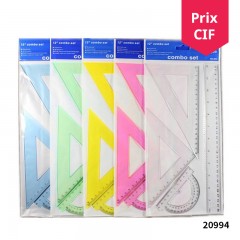 Lot de 4 pièces de règles en plastique (règle triangulaire，règle droite et rapporteur) Ensemble de 5 lots