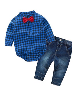 Ensemble chemise carrelée protège couche+ jean pour enfants