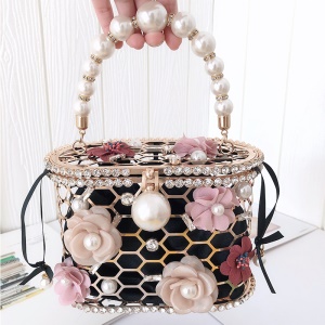 Sac à main pour femme, maille métallique, accessoires de perles artificielles