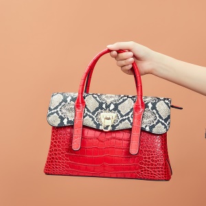 Sac à main pour femmes en  cuir de vache à grande capacité et motif Python