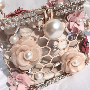 Sac à main pour femme, maille métallique, accessoires de perles artificielles