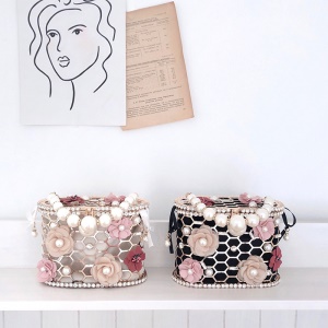 Sac à main pour femme, maille métallique, accessoires de perles artificielles