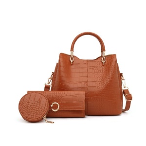 Ensemble de sac à main et porte-monnaie en cuir 3 pcs  avec motif de crocodile