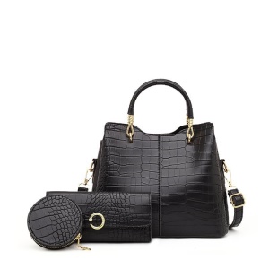 Ensemble de sac à main et porte-monnaie en cuir 3 pcs  avec motif de crocodile