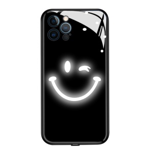 Coque lumineuse de protection de téléphone Apple en verre trempé anti choc Confortable et esthétique modèle Smiley à led. Eclairage de notification et appel