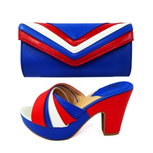 Ensemble de talons  hauts épais et sac main en cuir synthétique assortis pour les femmes