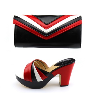 Ensemble de talons  hauts épais et sac main en cuir synthétique assortis pour les femmes