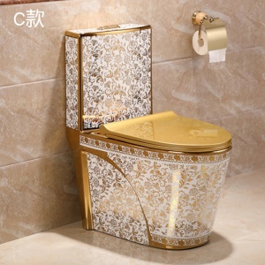 WC en céramique plaqué avec de l'or, désodorisant et silencieux