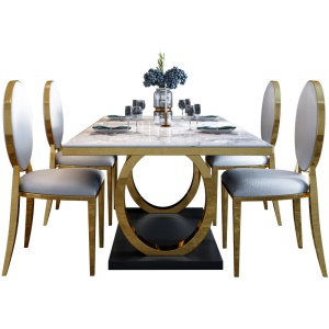 Table de salle à manger et chaises avec cadre en acier inoxydable