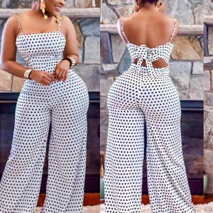 Combinaison femme imprimé à pois avec bretelles dos nu