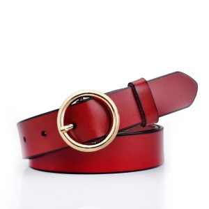 Ceinture en cuir véritable pour femmes avec boucle ronde en alliage