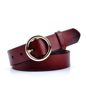 Ceinture en cuir véritable pour femmes avec boucle ronde en alliage