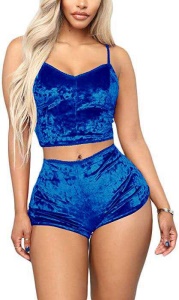 Femme pyjama set de 2 pièces en tissu de velours brillant