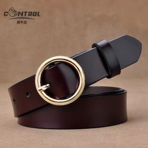 Ceinture en cuir véritable pour femmes avec boucle ronde en alliage