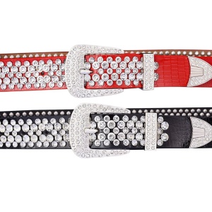 Ceinture en cuir véritable pour femmes avec accessoires aiguille boucle et diamants artificiels
