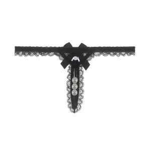Femme Sexy Thong culotte en dentelle avec perles et nœud à la ceinture