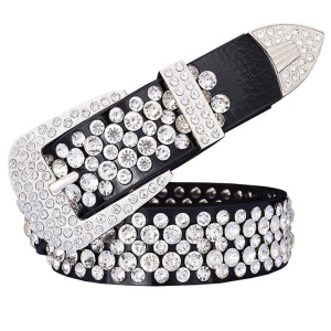 Ceinture en cuir véritable pour femmes avec accessoires aiguille boucle et diamants artificiels