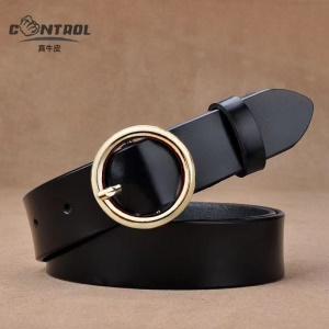 Ceinture en cuir véritable pour femmes avec boucle ronde en alliage