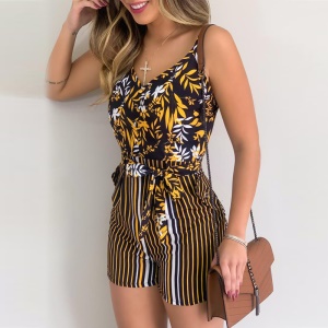 Combinaison pantalon court à imprimé fleuri avec bretelles