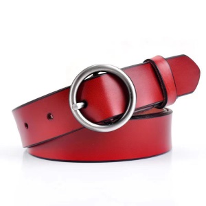 Ceinture en cuir véritable pour femmes avec boucle ronde en alliage
