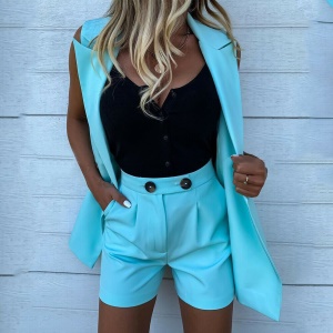 Femmes ensemble de deux pièces (blazer sans manches+short)