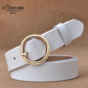 Ceinture en cuir véritable pour femmes avec boucle ronde en alliage