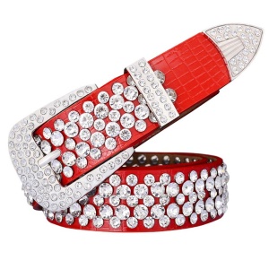 Ceinture en cuir véritable pour femmes avec accessoires aiguille boucle et diamants artificiels