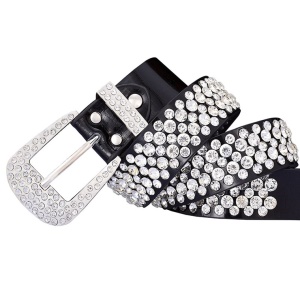 Ceinture en cuir véritable pour femmes avec accessoires aiguille boucle et diamants artificiels