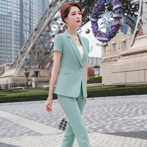 Tailleur de pantalons/jupes uniformes femmes blazer à manches courtes