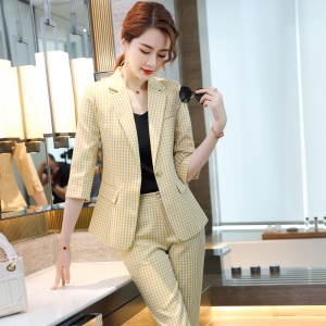Costume deux pièces pour femme (blazer à manches moyennes + pantalon) motif à carreaux