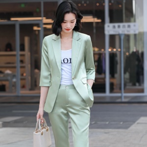 Costume femmes deux pièces (blazer à manches moyennes + pantalon décontracté) à la mode et simple
