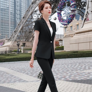 Tailleur de pantalons/jupes uniformes femmes blazer à manches courtes