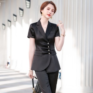 Femme costume à la mode ensemble de deux pièces (blazer à manches courtes+pantalon)