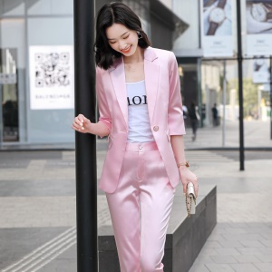 Costume femmes deux pièces (blazer à manches moyennes + pantalon décontracté) à la mode et simple