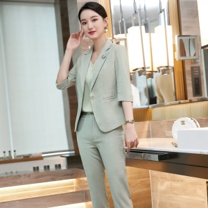 Femmes Casual Costumes 2 pièces (blazer à manches moyennes+pantalon) poches simples