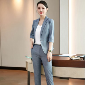 Femmes Casual Costumes 2 pièces (blazer à manches moyennes+pantalon) poches simples
