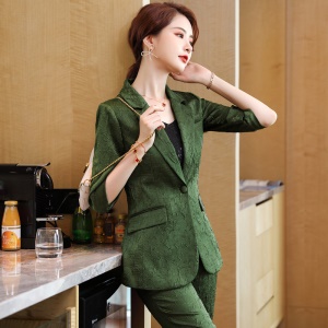 Costumes affaires tailleur femme de 2 pièces (blazer à manches moyennes+ pantalon) Slim Fit