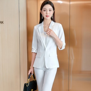 Femme costume tailleur de pantalon deux pièces (blazer à manches moyennes+pantalon) slim fit