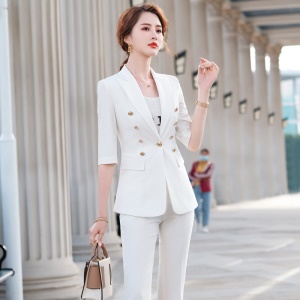 Tailleur de pantalon pour femmes 2 pièces (blazer à manches moyennes + pantalon) Slim Fit