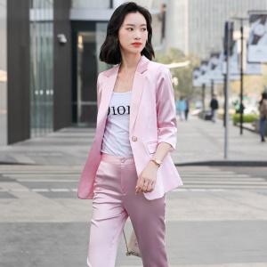 Costume femmes deux pièces (blazer à manches moyennes + pantalon décontracté) à la mode et simple