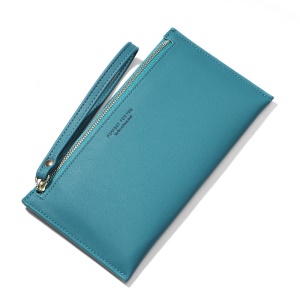 Portefeuille longue en cuir PU pour femme Fermeture éclaire avec sangle à la main