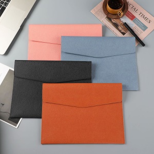 Pochette à documents de grande capacité en cuir artificiel PU avec bouton-pression