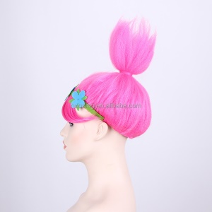 Perruque de 12 pouces pour enfants au cheveux rose en fibre synthétique sans dentelle