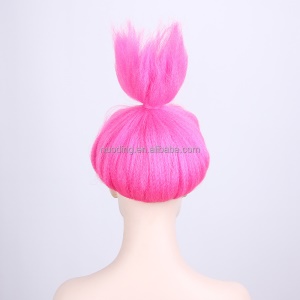 Perruque de 12 pouces pour enfants au cheveux rose en fibre synthétique sans dentelle