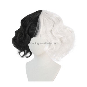 Perruque cosplay en avec coiffure du charactère Cruella de 12 pouces en fibre synthétique