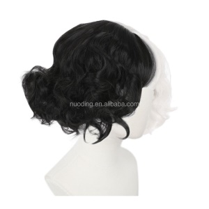 Perruque cosplay en avec coiffure du charactère Cruella de 12 pouces en fibre synthétique