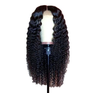 Perruque en fibre de haute température 26 pouces cheveux noir bouclé