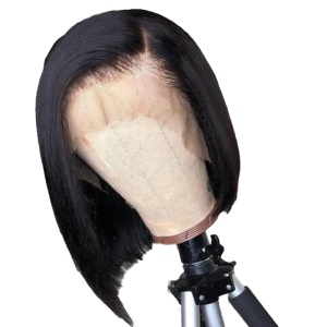 Perruque synthétique 16 pouces sans dentelle cheveux courts et lisses 150% de densité