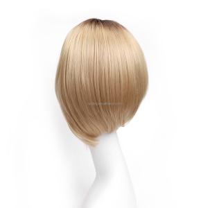 Perruque en fibre synthétique dentelle frontale 12 pouces cheveux raides