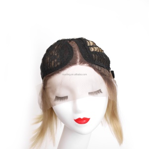Perruque en fibre synthétique dentelle frontale 12 pouces cheveux raides